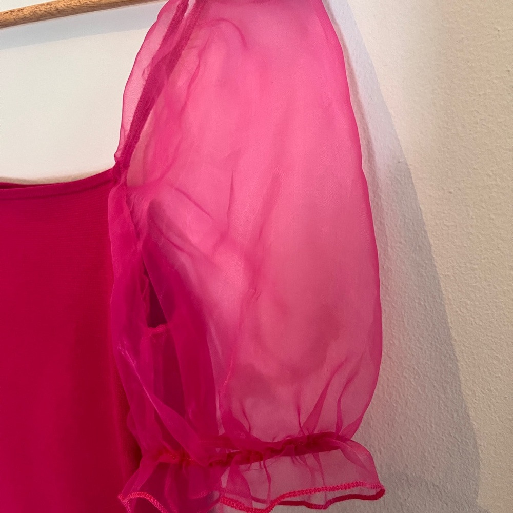 House of Harlow 1960 Pink Puff Sleeve Ruffled Blouse - Picture 4 of 4